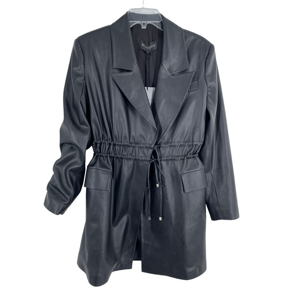 Selmacilek Womens Leather Trench Collar Mini Dress Flap Pockets Size S Black - Picture 1 of 9